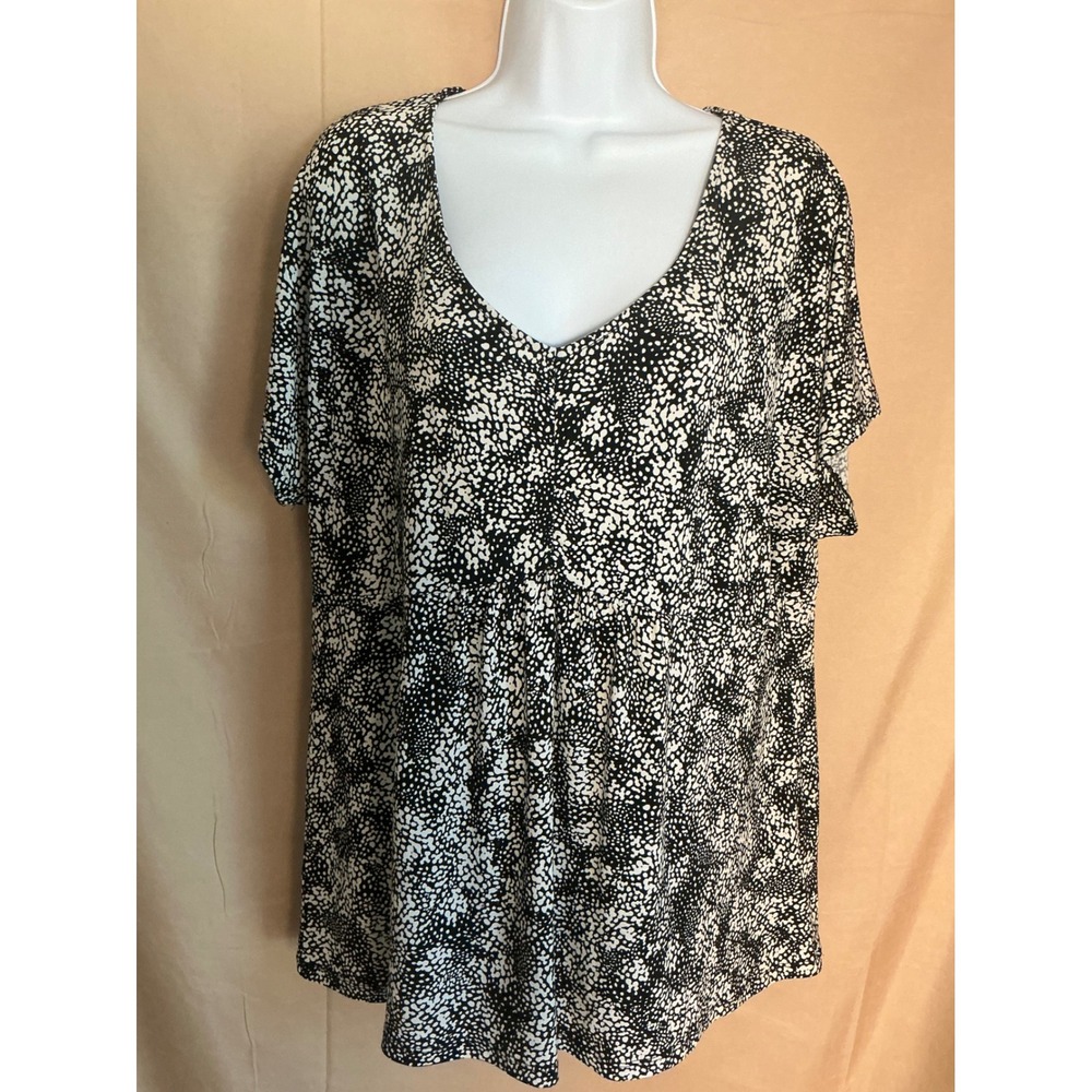 George V-Neck Top Women XL Black White Excellent Abstract Empire Waist Blouse